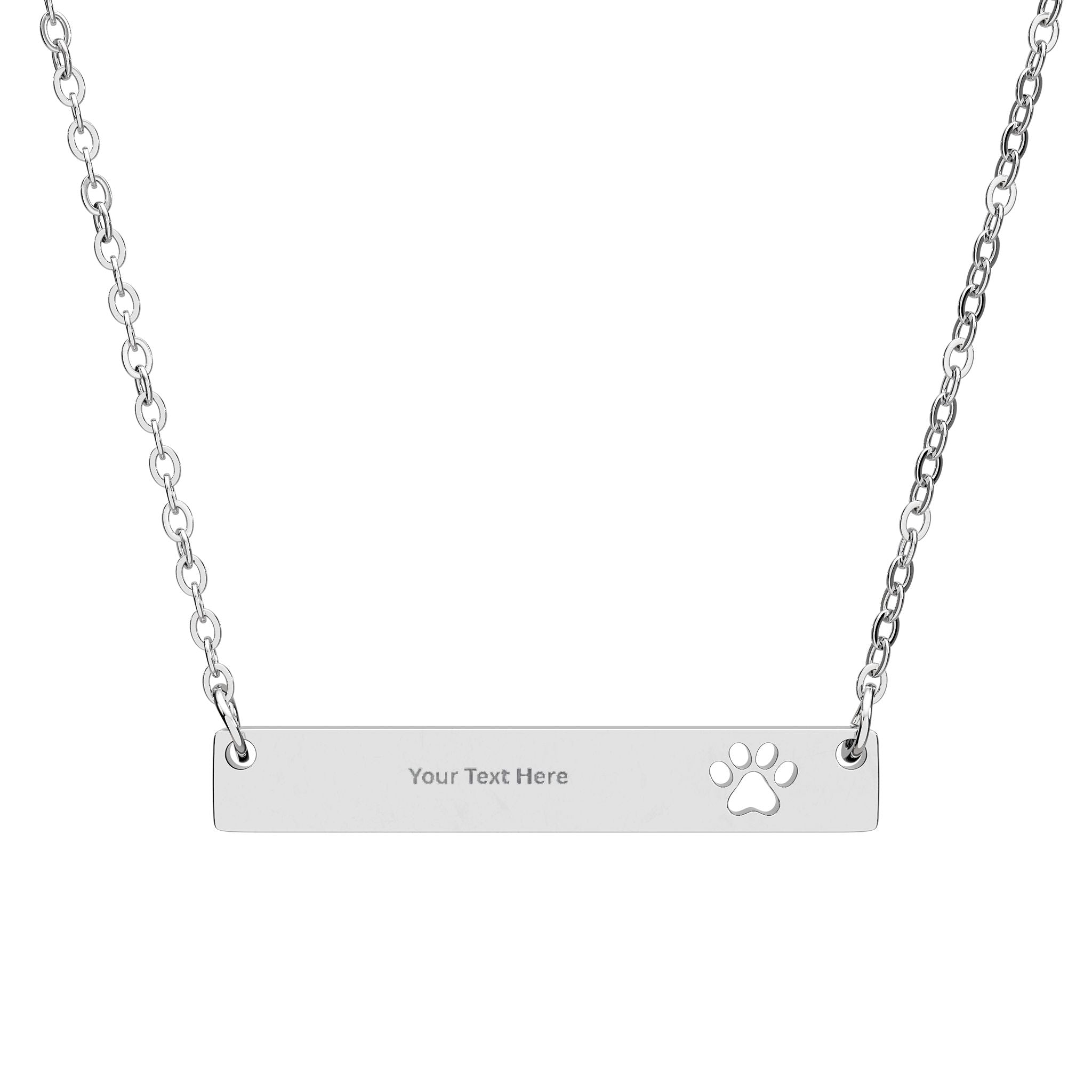 Paw Cutout Bar Necklace Personalized Engraved Pet Paw Pendant