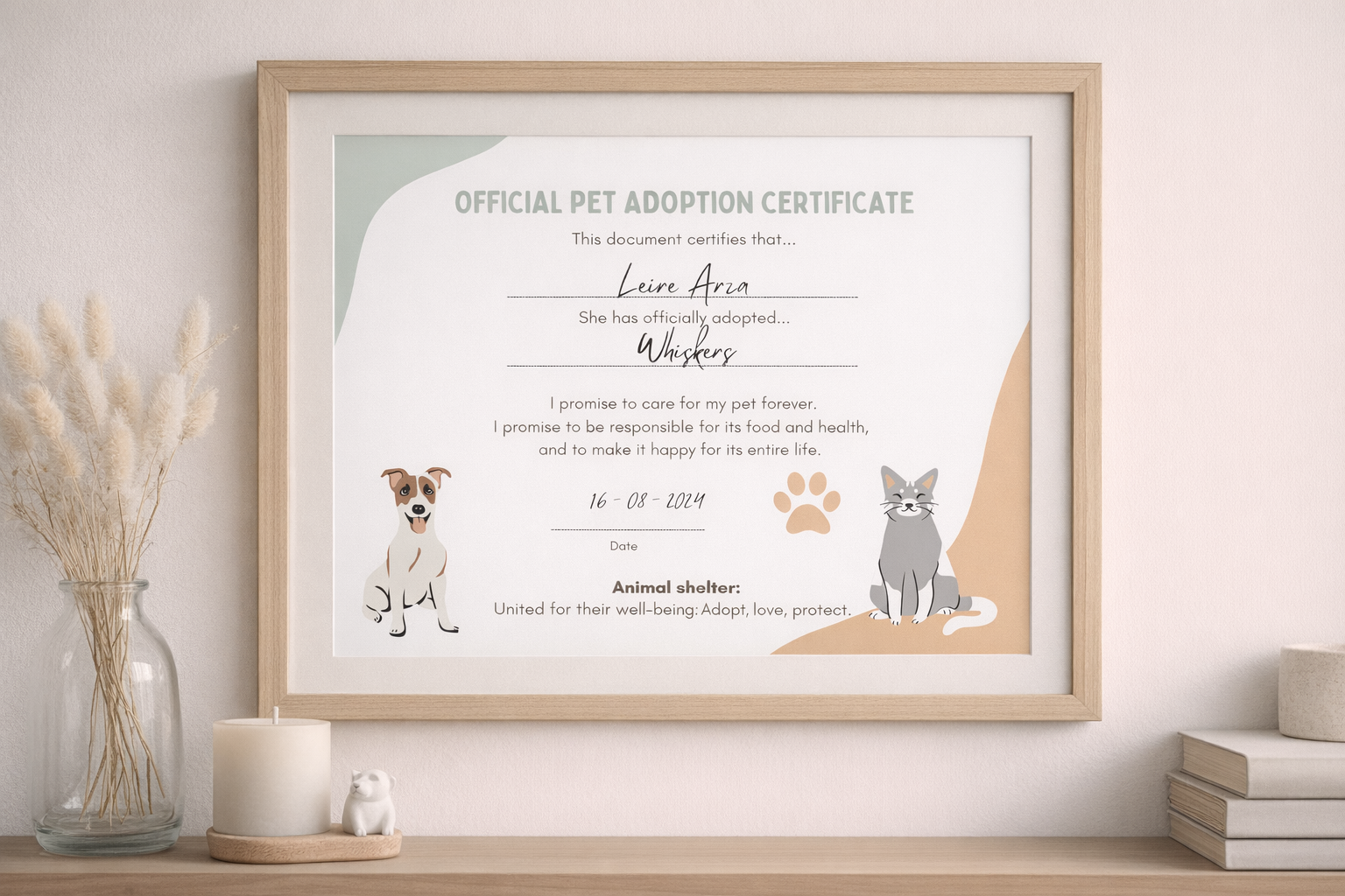 OFFICIAL PET ADOPTION CERTIFICATE