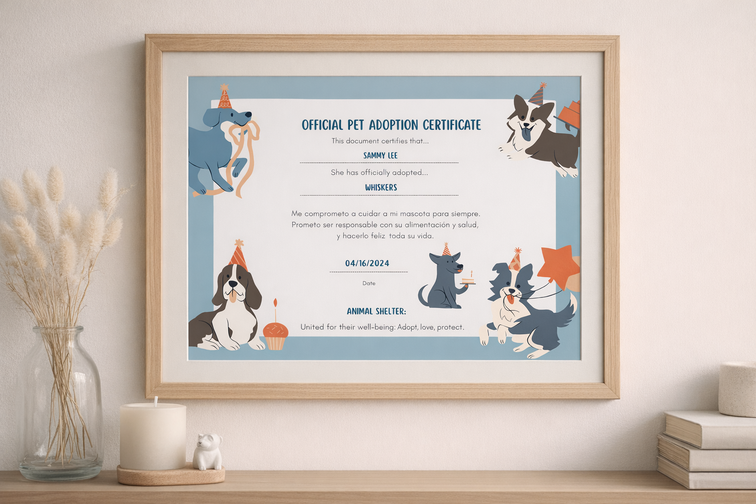 PRINTABLE PDF OFFICIAL PET ADOPTION CERTIFICATE