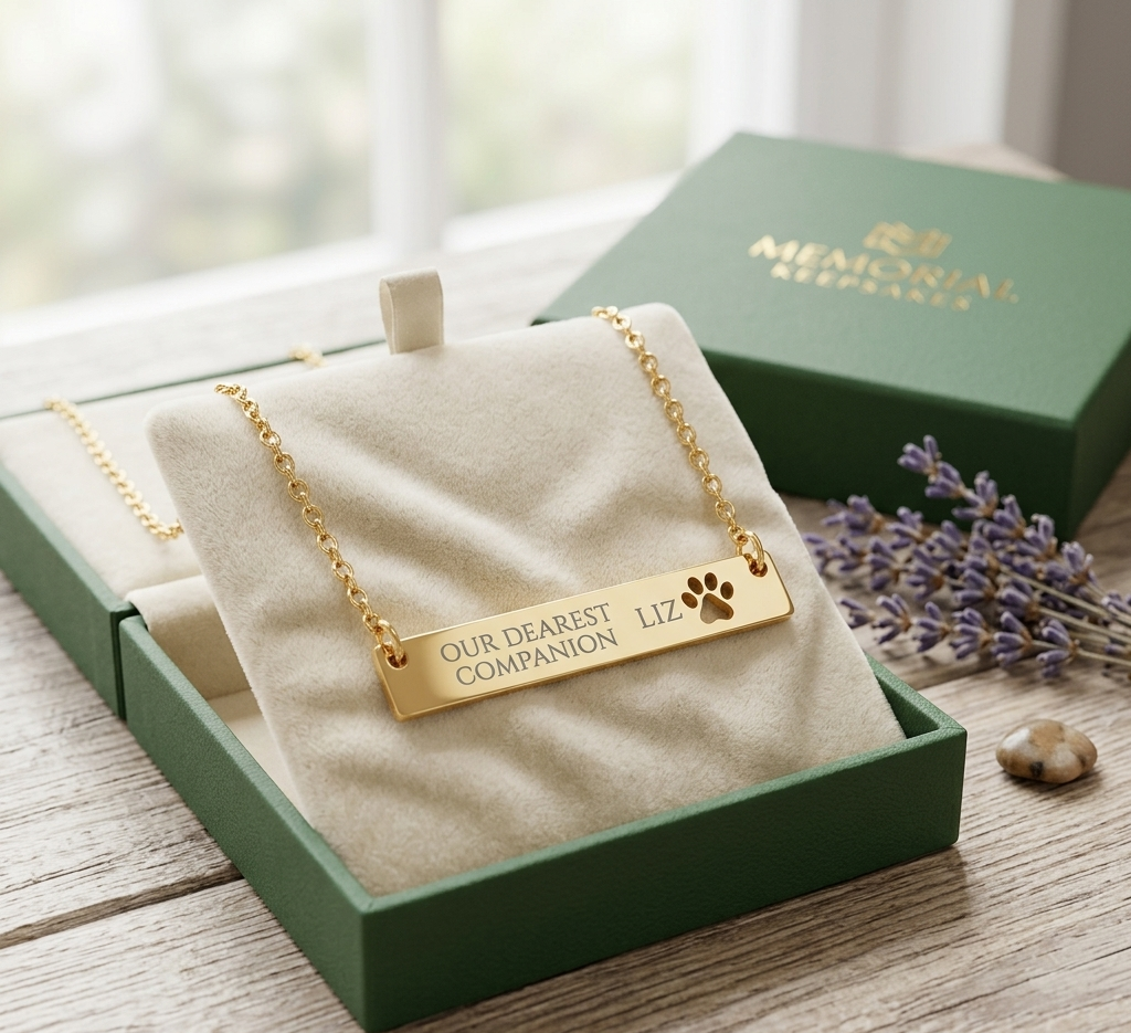 Paw Cutout Bar Necklace Personalized Engraved Pet Paw Pendant